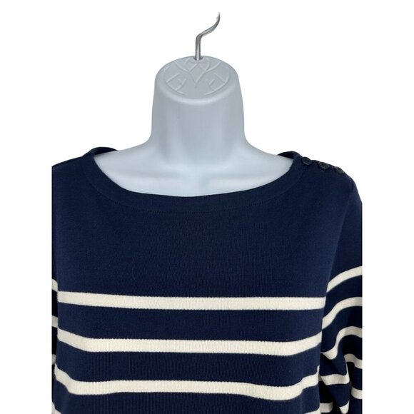 L.L. Bean Breton Nautical Coastal Dress Summer 3/4 Sleeves Navy Size M - Picture 3 of 8